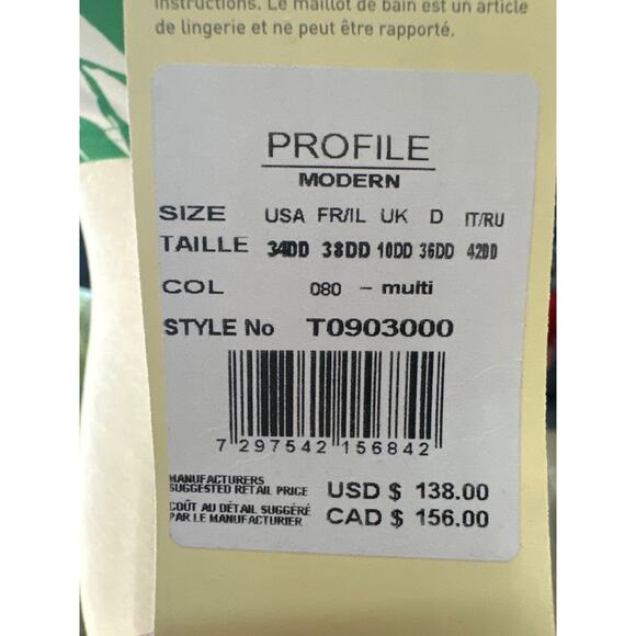 Gottex Profile One Piece Swimsuit‎ 34DD Green Floral Ruffle Bandeau Swim NWT - Picture 3 of 6